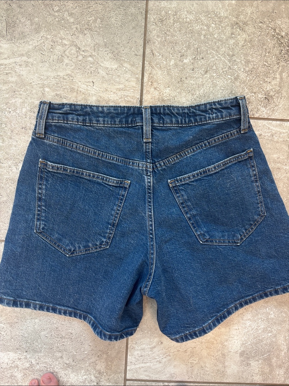 High-Rise Dark Blue Denim Shorts - Picture 3 of 4